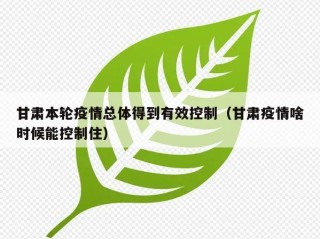 甘肃本轮疫情总体得到有效控制（甘肃疫情啥时候能控制住）